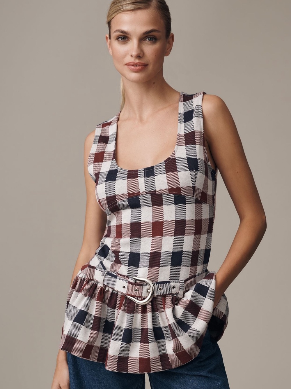 NWT ANTHROPOLOGIE MAEVE Belted Drop-Waist Peplum Tank Top Women’s Size Medium